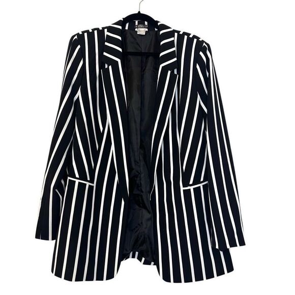 Venus Striped Notched Collar Long Sleeve Blazer Jacket Black & White Size 14 - Picture 1 of 5